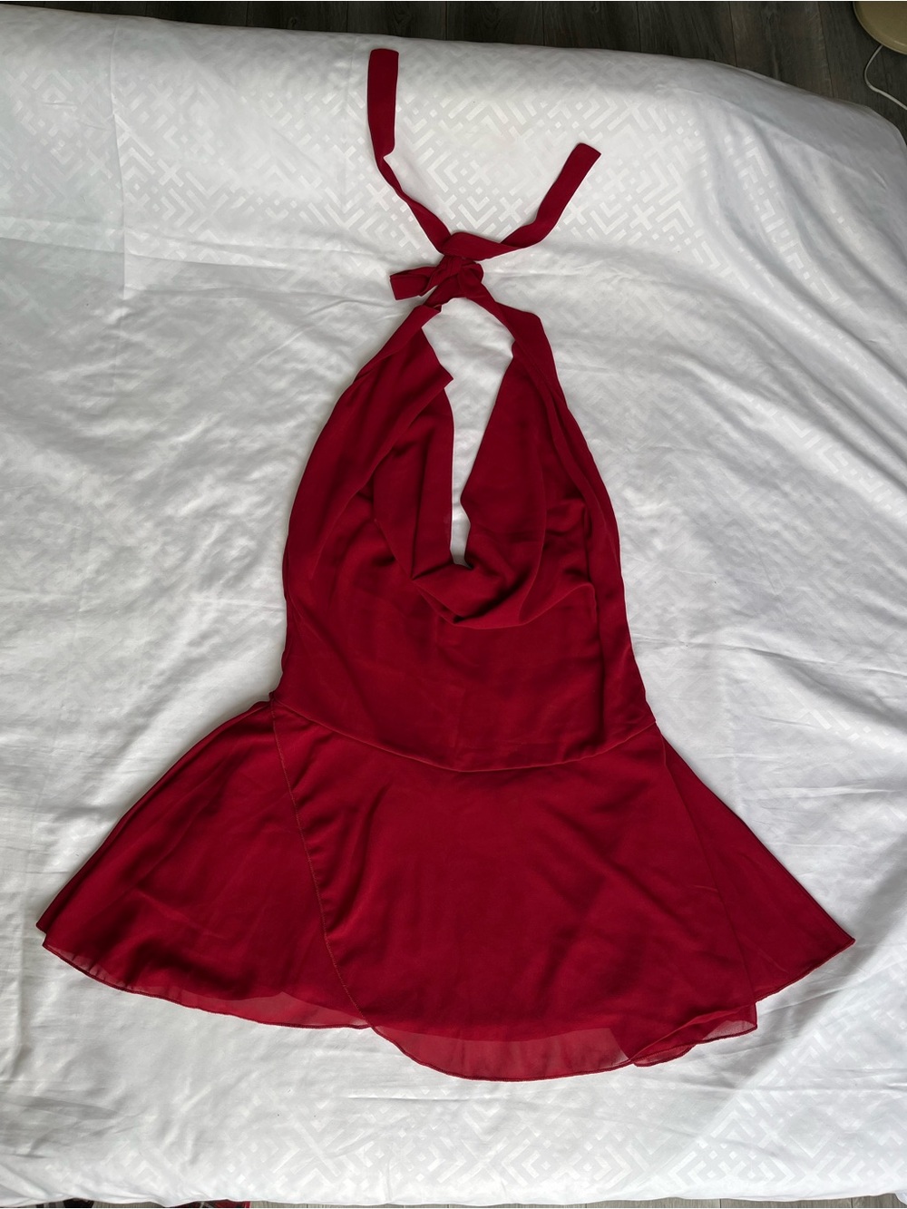 Red Halter Neck Flowy Mini Dress